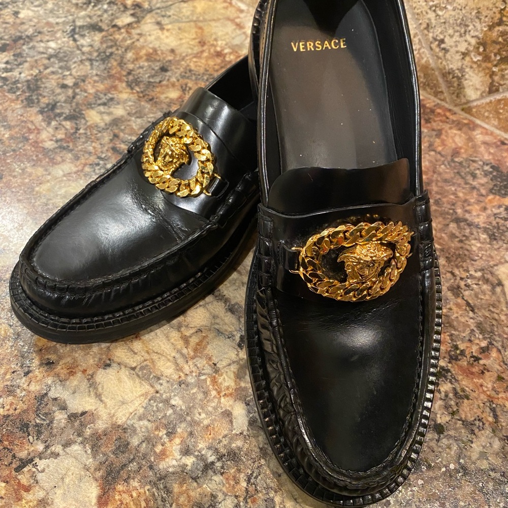 Versace Black Loafers with Gold Accent